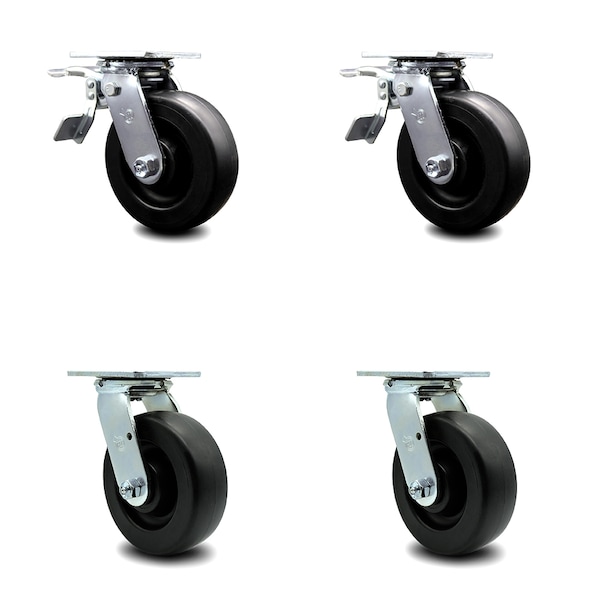6 Inch Polyolefin Swivel Caster Set with Roller Bearing 2 Total Lock Brake SCC